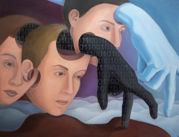 Sztuczna ręka i niebieska ręka